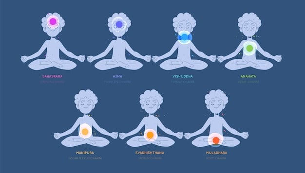 A diagram illustrating the physiological effects of meditation on the body, pointing to reduced cortisol levels, decreased heart rate, and increased parasympathetic nervous system activity, visually connecting meditation and blood pressure reduction.