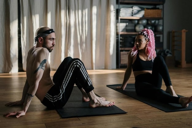 A split-screen image showing two different workout styles: On one side, a person doing yoga in a serene studio; on the other, a person lifting weights with determination in a gym setting.