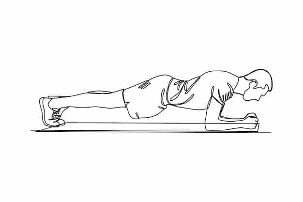 A person demonstrating the plank exercise, with their body in a straight line from head to heels, engaging core muscles.