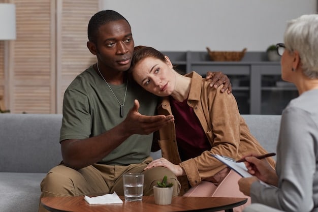 A therapist is counseling a couple, demonstrating active listening and guidance in setting healthy boundaries within their relationship, while providing a safe space for vulnerable communication.