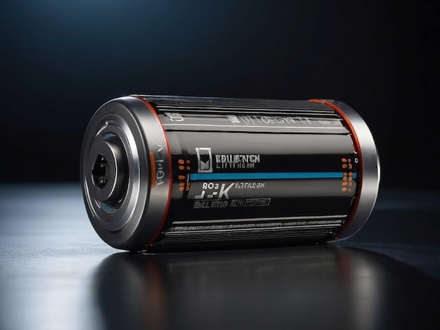 A close-up image of a solid-state battery prototype, showcasing its compact and layered design. This emphasizes the advanced materials and construction techniques used in solid-state battery development.