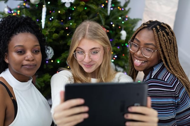 A diverse group of students using tablets with AI-powered personalized learning apps in a brightly lit classroom in the US.