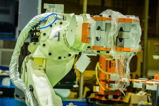 An AI-powered robotic arm using machine learning to optimize the assembly of electronic components in a US factory.