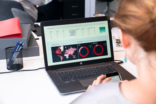 A close-up of a data analyst working on a computer screen displaying a complex dashboard with various charts and graphs illustrating consumer spending patterns.