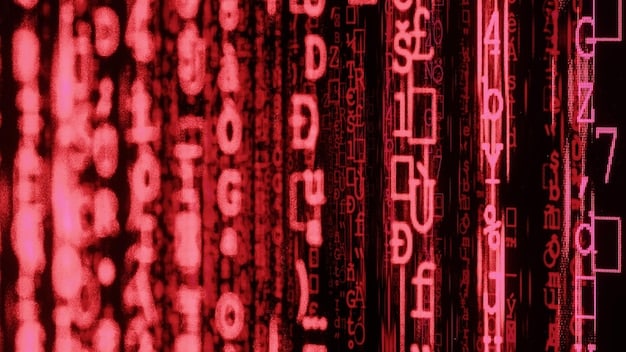 A close-up image of a computer screen displaying lines of complex code interspersed with warning signs, symbolizing the complexity and potential danger of cyber threats.