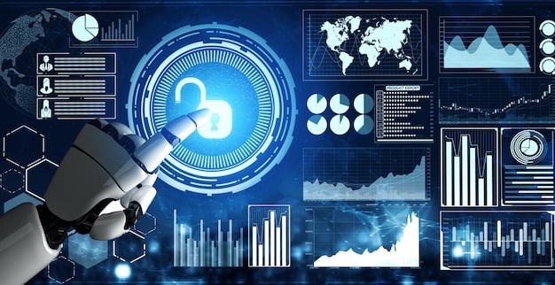 A holographic display showing encrypted data streams, with a padlock superimposed over them. This symbolizes the critical importance of data privacy and security in AI-driven healthcare diagnostics.