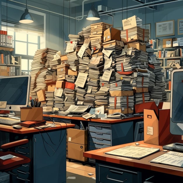 A split image. On one side, a chaotic desk with piles of papers and multiple open tabs on a computer, representing procrastination. On the other side, an organized desk with a single notebook and a person working calmly on a laptop, representing focused productivity.