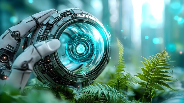 A close-up shot of a robot's sensor array, highlighting the advanced technology that enables it to perceive its environment. The background is a blurred manufacturing setting.