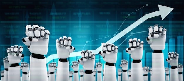 A visual representation of a graph showing the projected growth in robot installations in US manufacturing over the next five years. The graph indicates a steady increase in numbers.